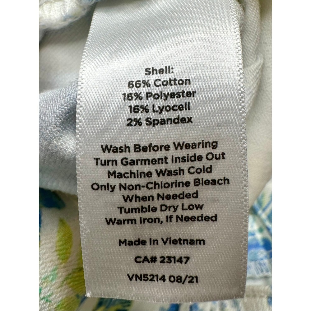 Talbots Slim Ankle Jean Women 8 White Blue Green Chinoiserie Ginger Jar Print - Picture 5 of 7